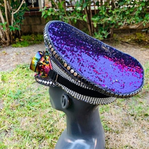 Purple Steampunk Burning Man Halloween Captain Hat main image 4